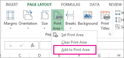 Excel print area setup
